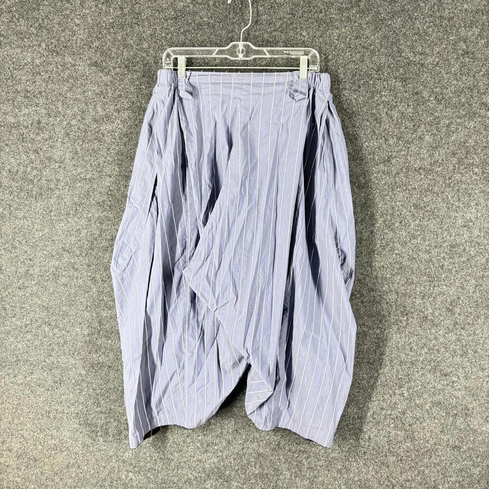 Every Day Jane Pants Women L Large Blue Striped High Rise Wide Leg Flat Front